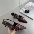 New Arrivals Pointed Toe Women Sandals Fashion Elastic Band Thin Mid Heels Red Black Silver Dress Shoes Woman Fashion