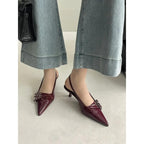 New Arrivals Pointed Toe Women Sandals Fashion Elastic Band Thin Mid Heels Red Black Silver Dress Shoes Woman Fashion