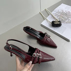 New Arrivals Pointed Toe Women Sandals Fashion Elastic Band Thin Mid Heels Red Black Silver Dress Shoes Woman Fashion