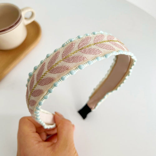 Fashion Headband for Women Bohemia Leaf Embroidery Hairband Girls Spring Turban Hair Accessories