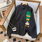 Mens Embroidered Loose Fit Shirt Vintage Artistic Long Sleeve Casual Jacket Design