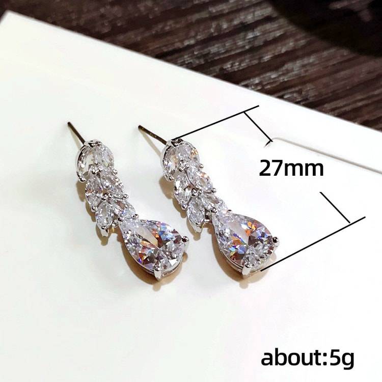 New Fashion Bridal Accessories Women Drop Earrings Wedding Jewelry Leaf Water Drop Shape Cubic Zirconia
